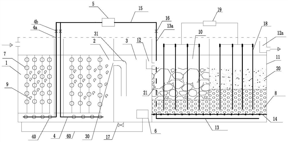 Sewage treatment system based on AO-MBBR-inductive coupling filter tank and treatment method thereof