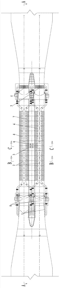 Water-saving layout structure of parallel double-line huge navigation lock water conveyance system, and water conveyance method of water-saving layout structure