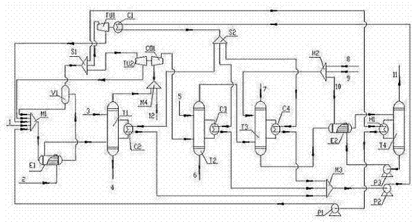 Process for removing acid gas from flue gas by using residual heat of flue gas