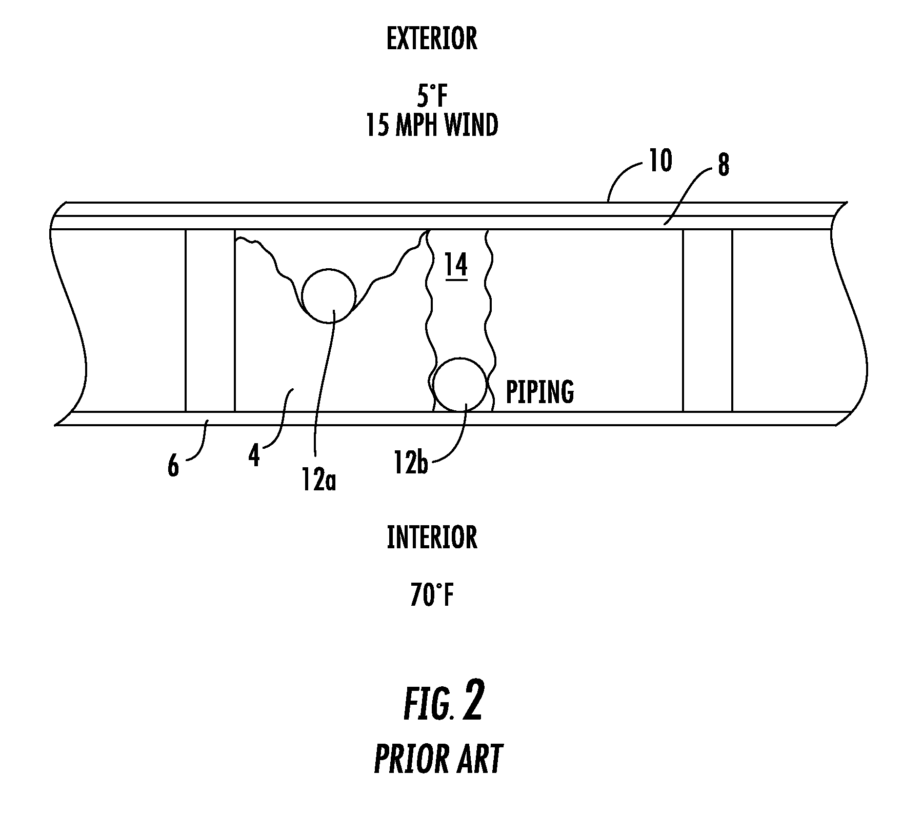 Method and system for insulating piping in an exterior wall