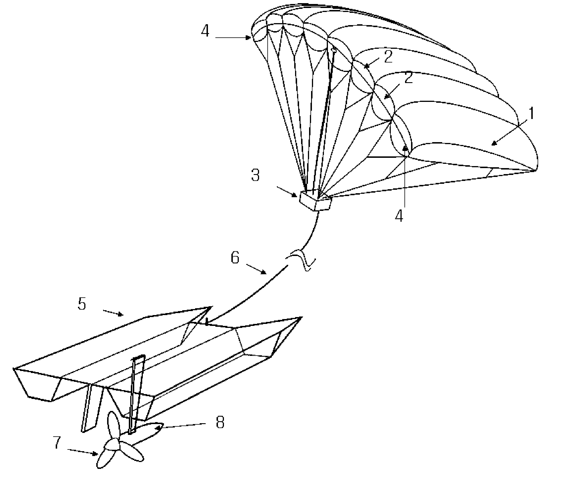 Electric Power Generation System Using Hydro Turbine Tracted by Paraglider