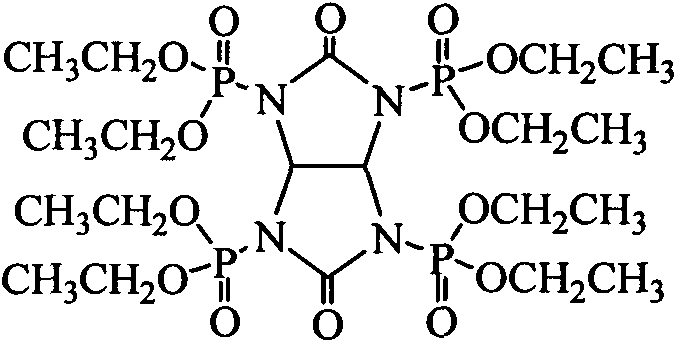 Tetrakis (0,0-diethylphosphoryl) glycoluril flame retardant composition and application method thereof