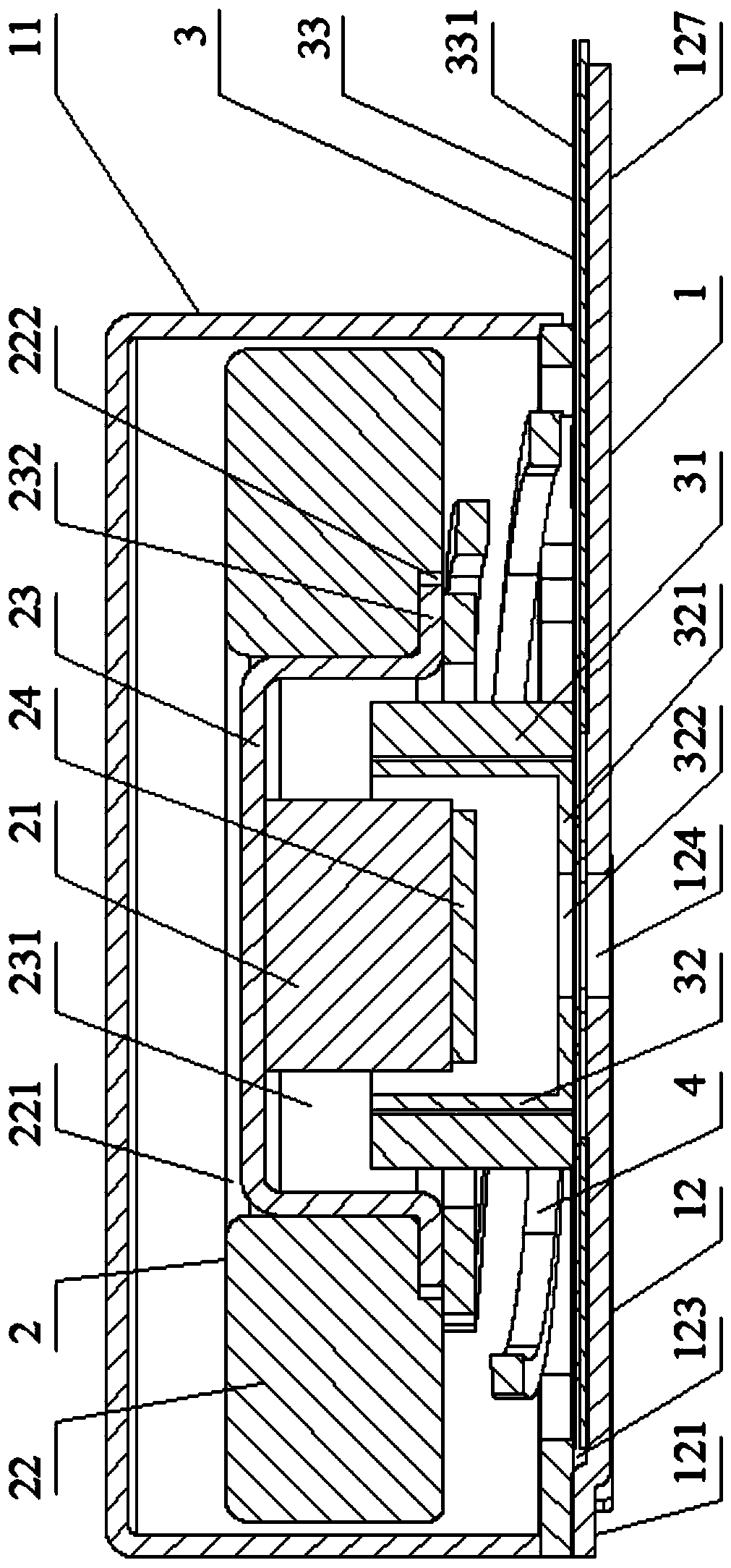 Vertical linear motor with iron core embedded in coil