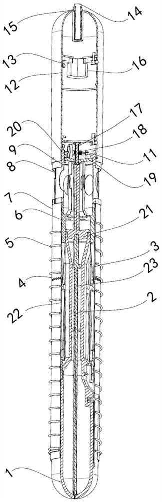 Disposable underwater temperature-salinity-depth measuring device carried on underwater vehicle