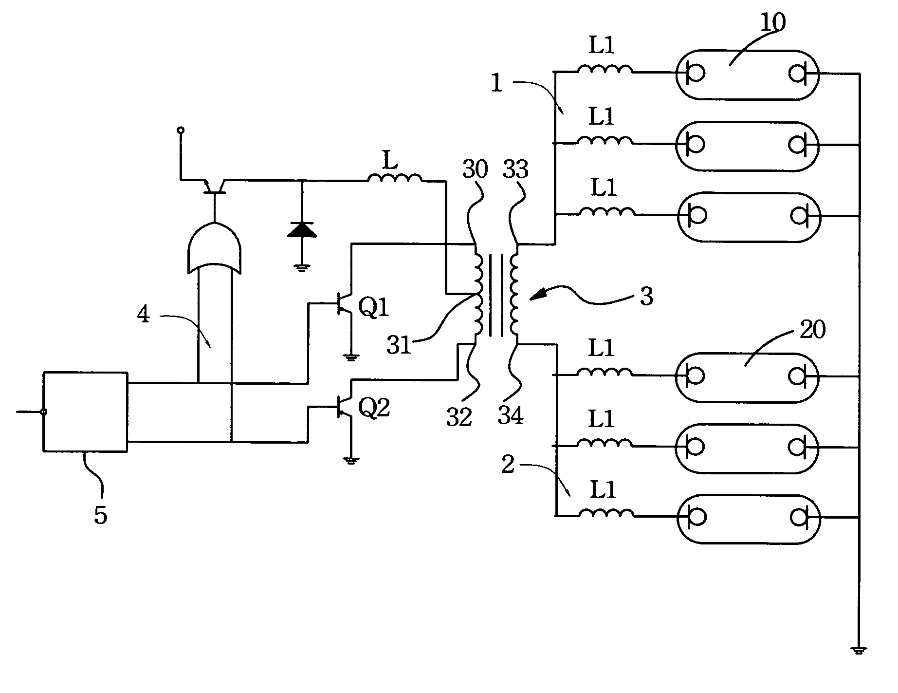 High-voltage discharge lamps parallel and driving arrangement