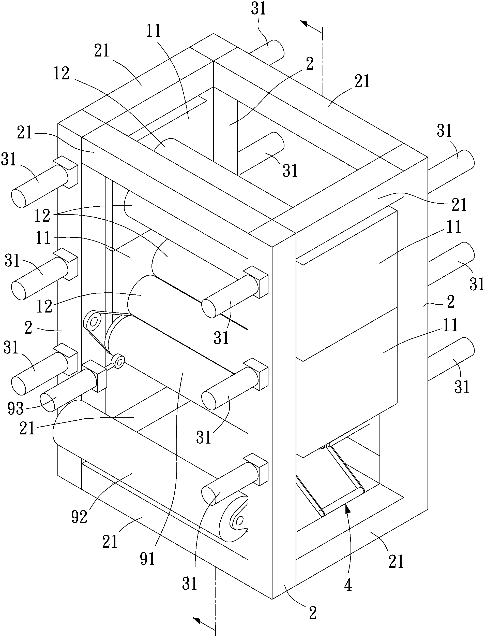 Frame used for corrugating machine roller train