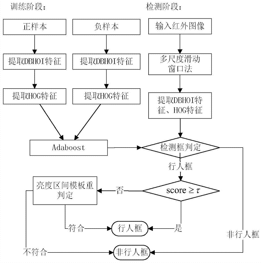 Night pedestrian detection method based on statistical features of infrared pedestrian brightness