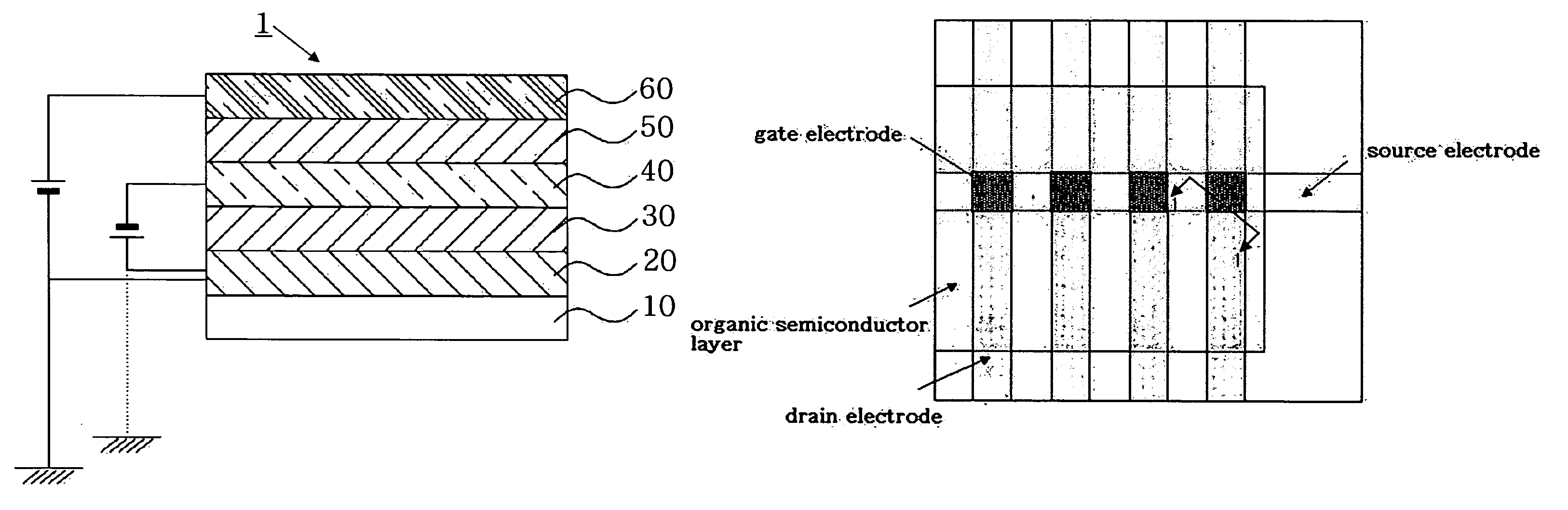Vertical organic thin film transistor and organic light emitting transistor
