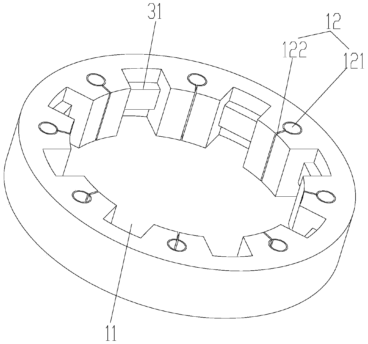 Stator, magnetic suspension bearing and motor