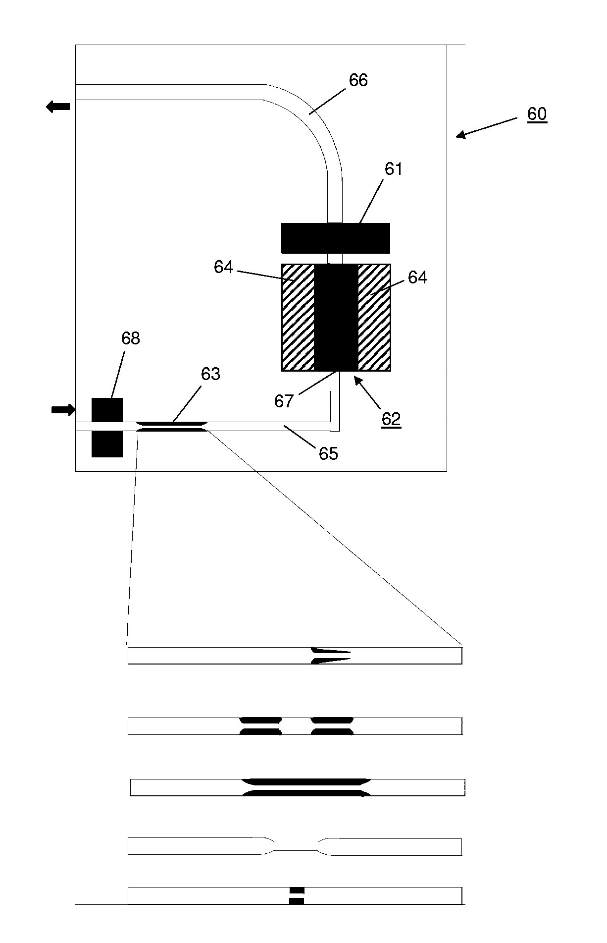 Device and method for stabilising the flow through a chamber