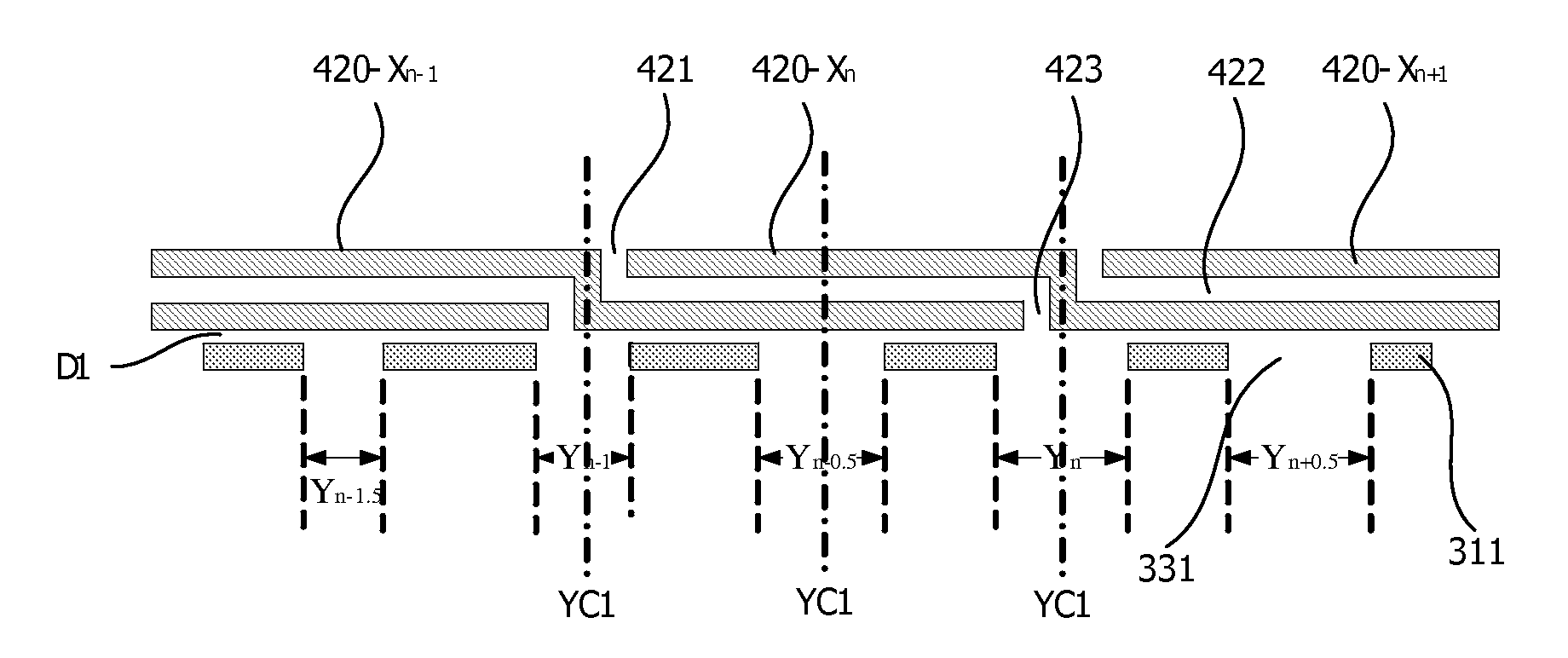 Touch panel with discontinuous chain of resistances