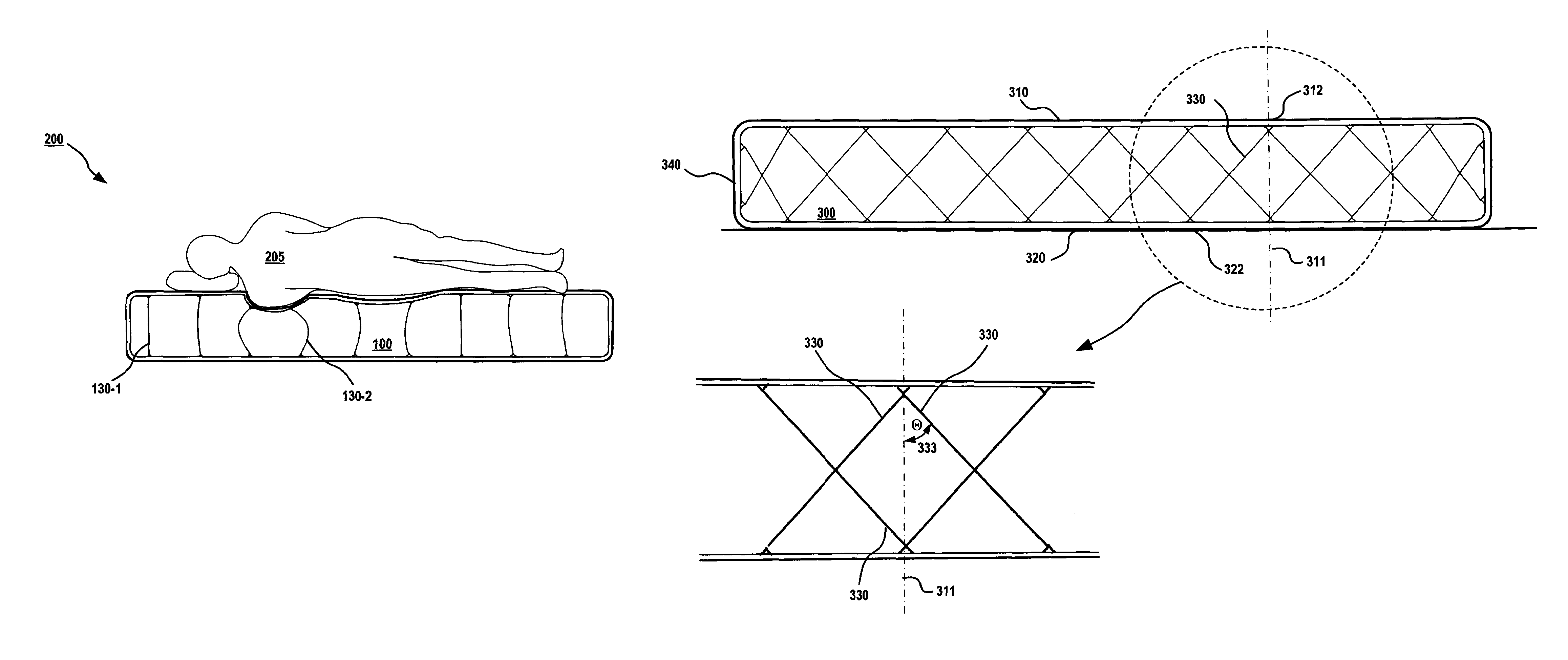 Air mattresses having internal diagonal support structures
