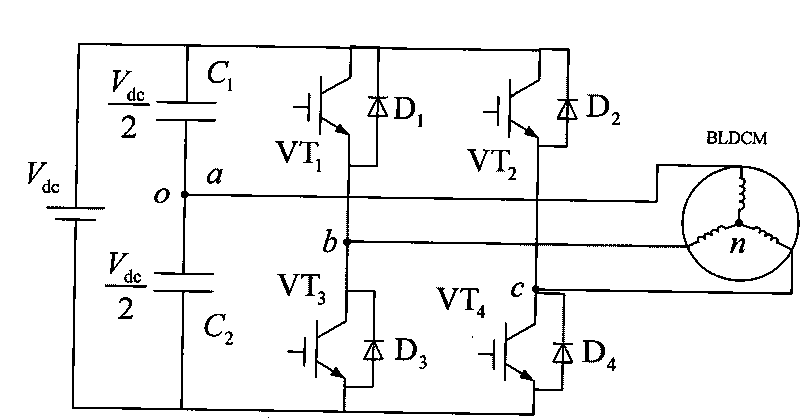 Method for regulating speed of brushless direct current motor supplied with power by four-switch three-phase inverter