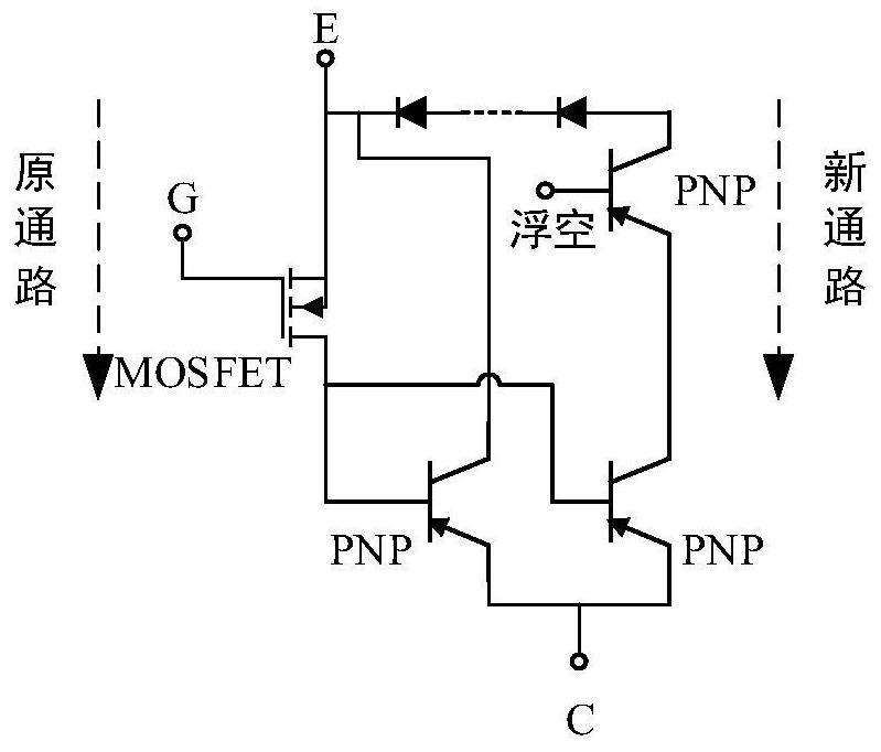 igbt device with pnp feedthrough transistor
