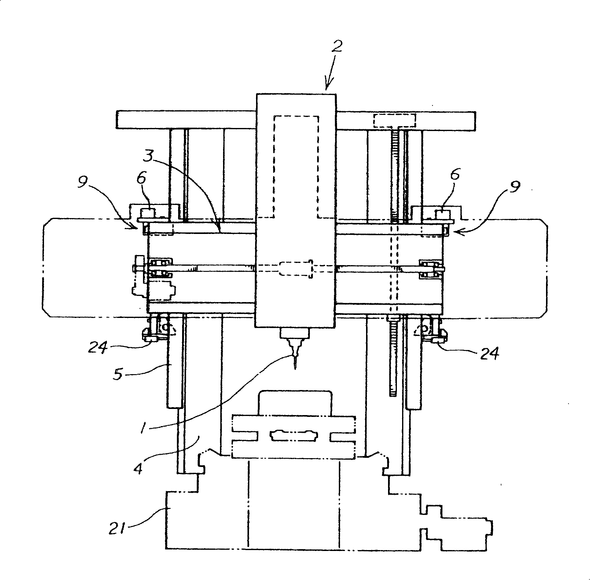 Positioning device for cross rail in processing machine