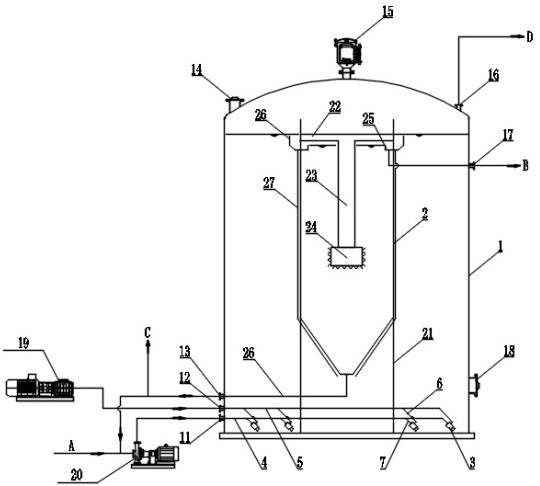 Biochemical tower provided with efficient spiral-flow aerator and settling tank and application method of biochemical tower