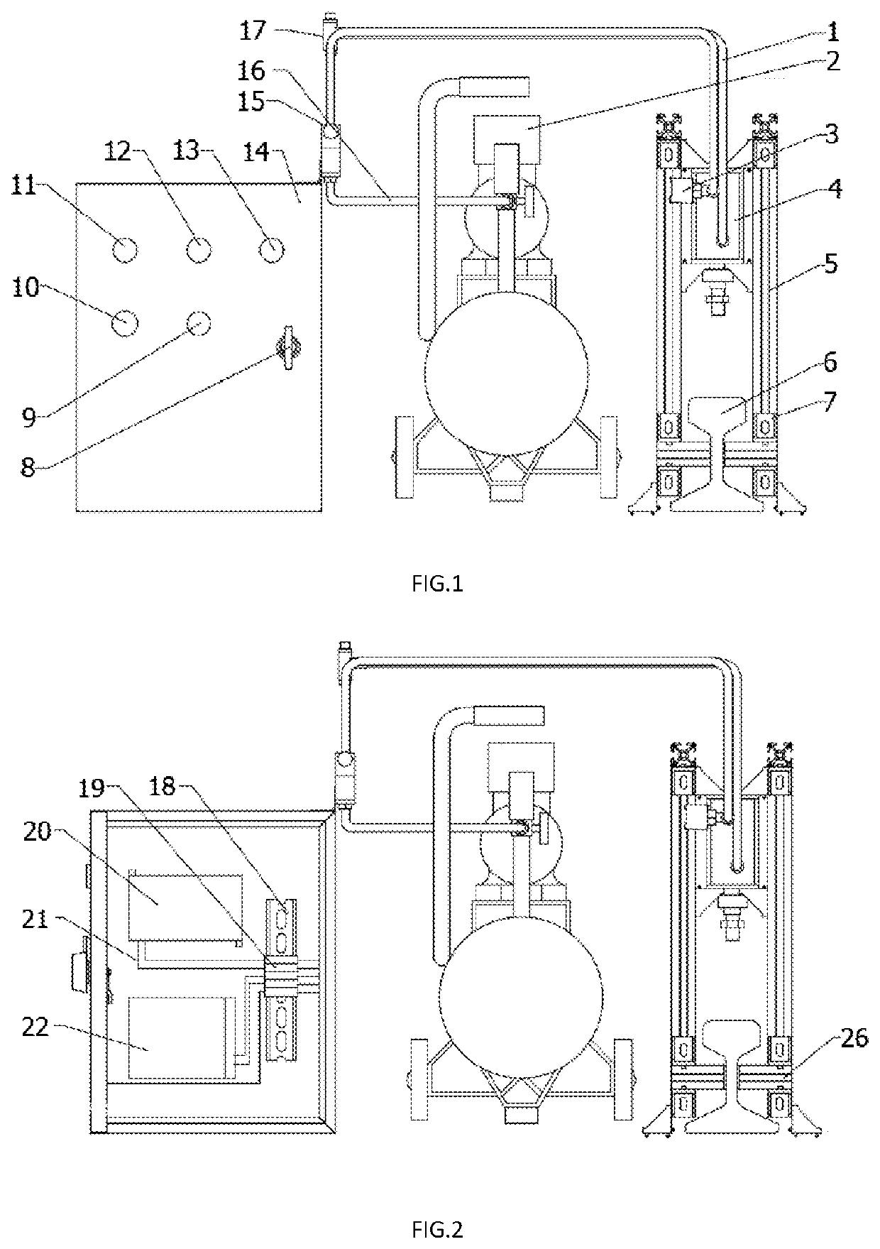 Portable pneumatic loading system for simulating operation of subway train