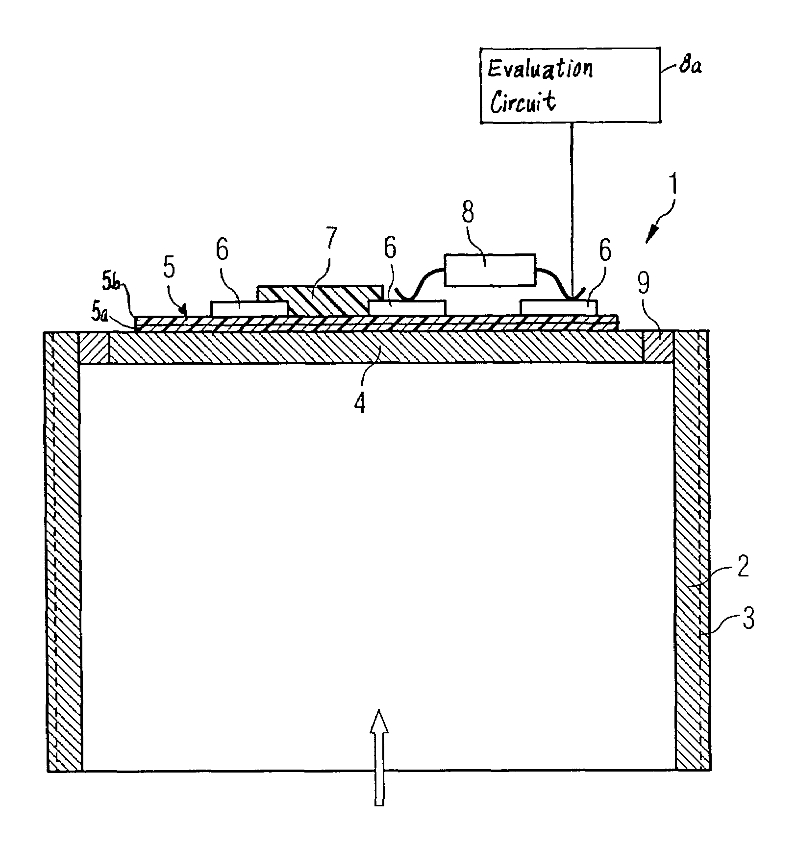 Pressure sensor with membrane and measuring elements arranged on the membrane
