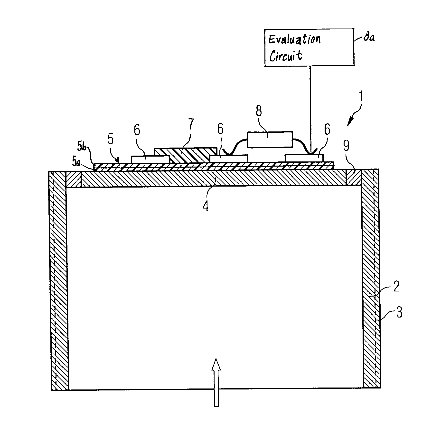 Pressure sensor with membrane and measuring elements arranged on the membrane