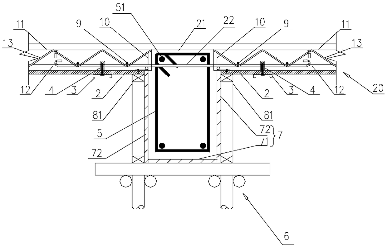 End supporting joint structure for steel bar truss plates crossing frame structure