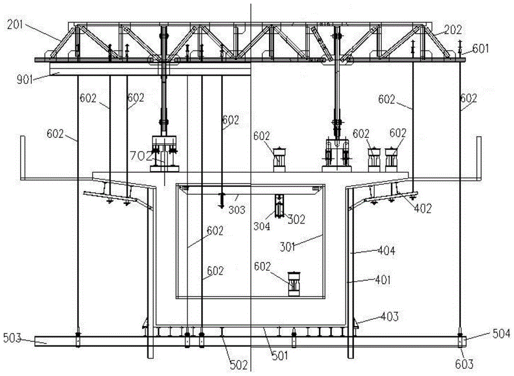 Self-propelled diamond pinned truss hanging basket structure and hanging basket walking and construction method