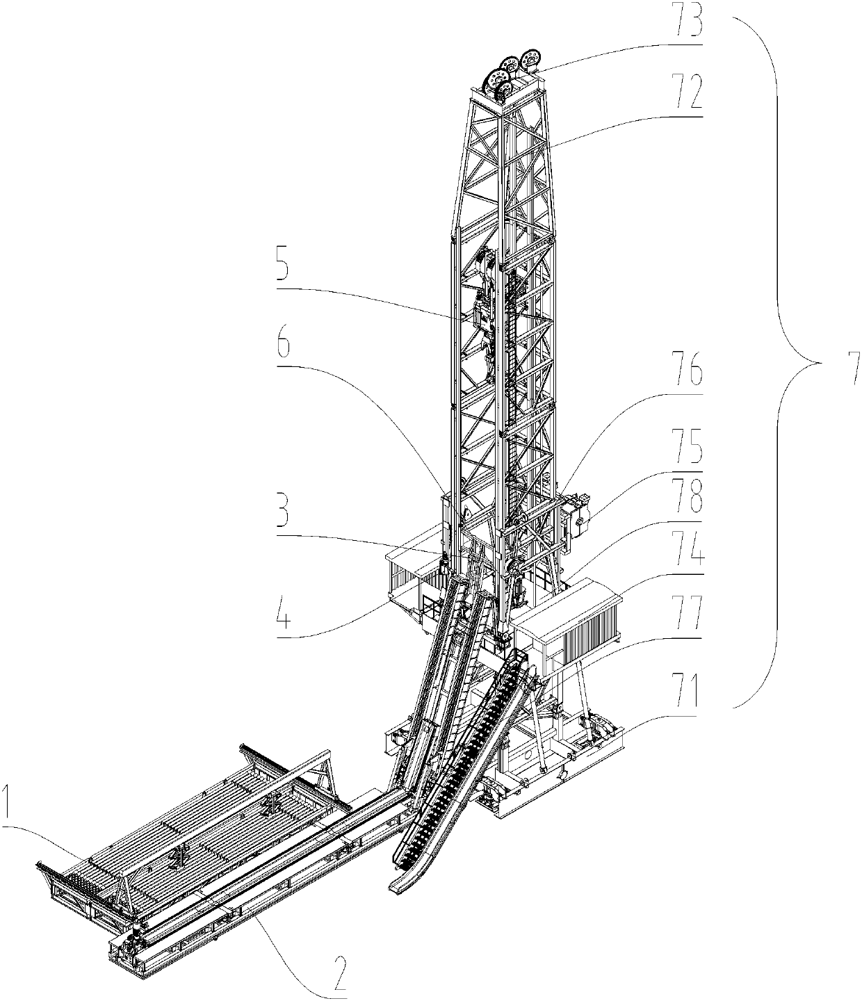 Automated drilling rig and method for moving and transporting pipe columns through automated drilling rig