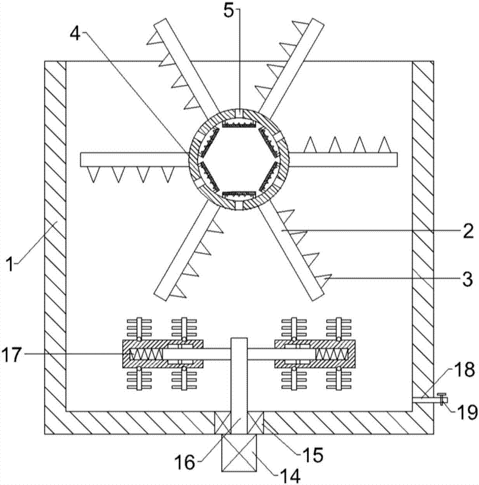 Sewage treatment flocculation stirring device with bottom mixing function