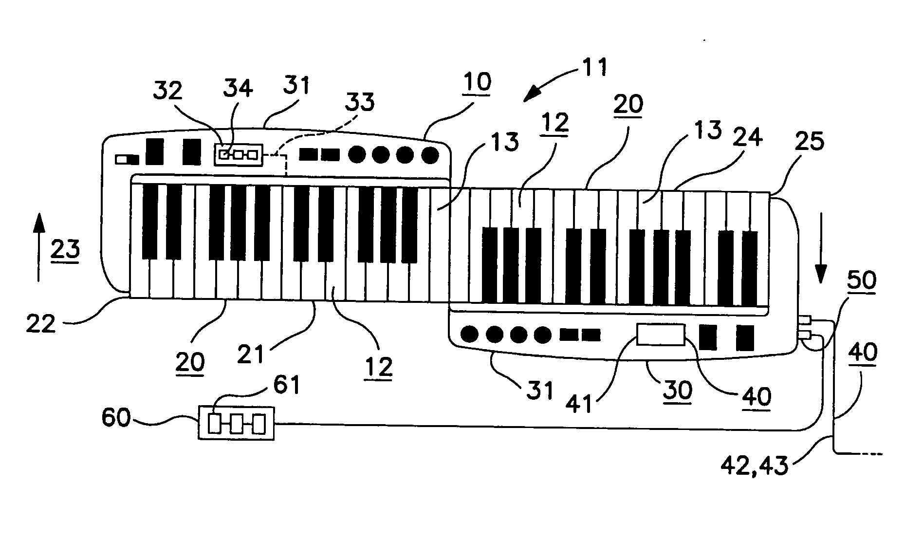 Inverted keyboard instrument and method of playing the same