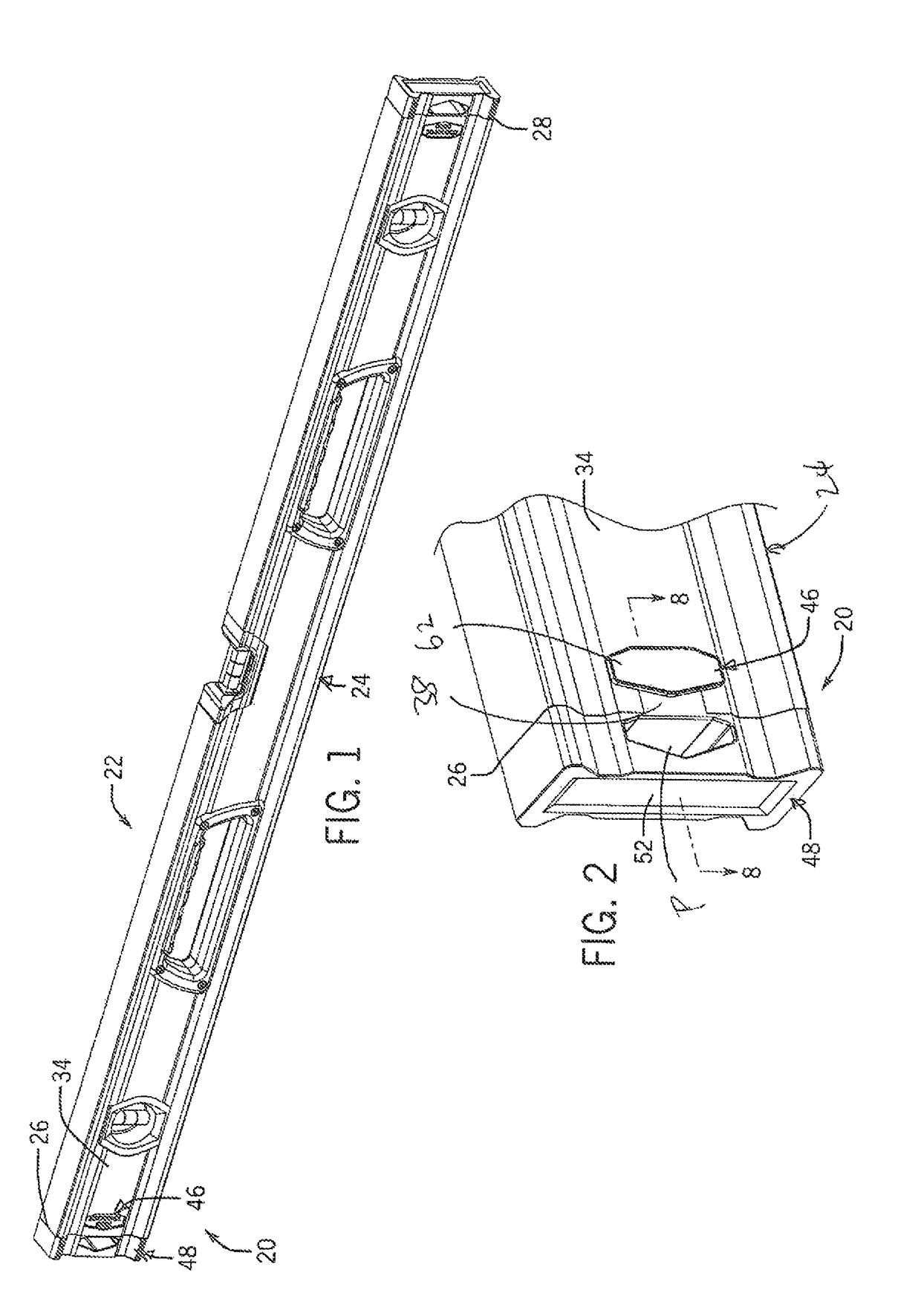 Removable end cap assembly for a level