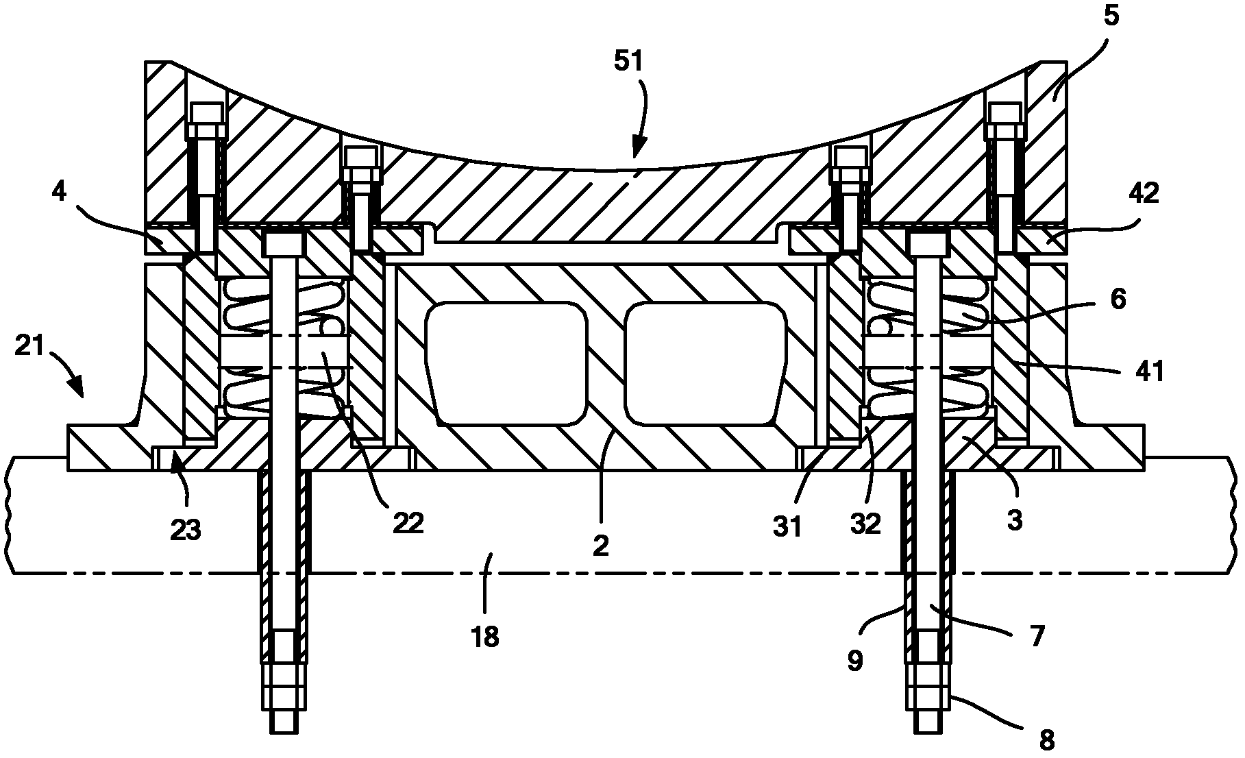 Elastic floating support device for drawing and extending roller die of drawing and extending hydraulic press