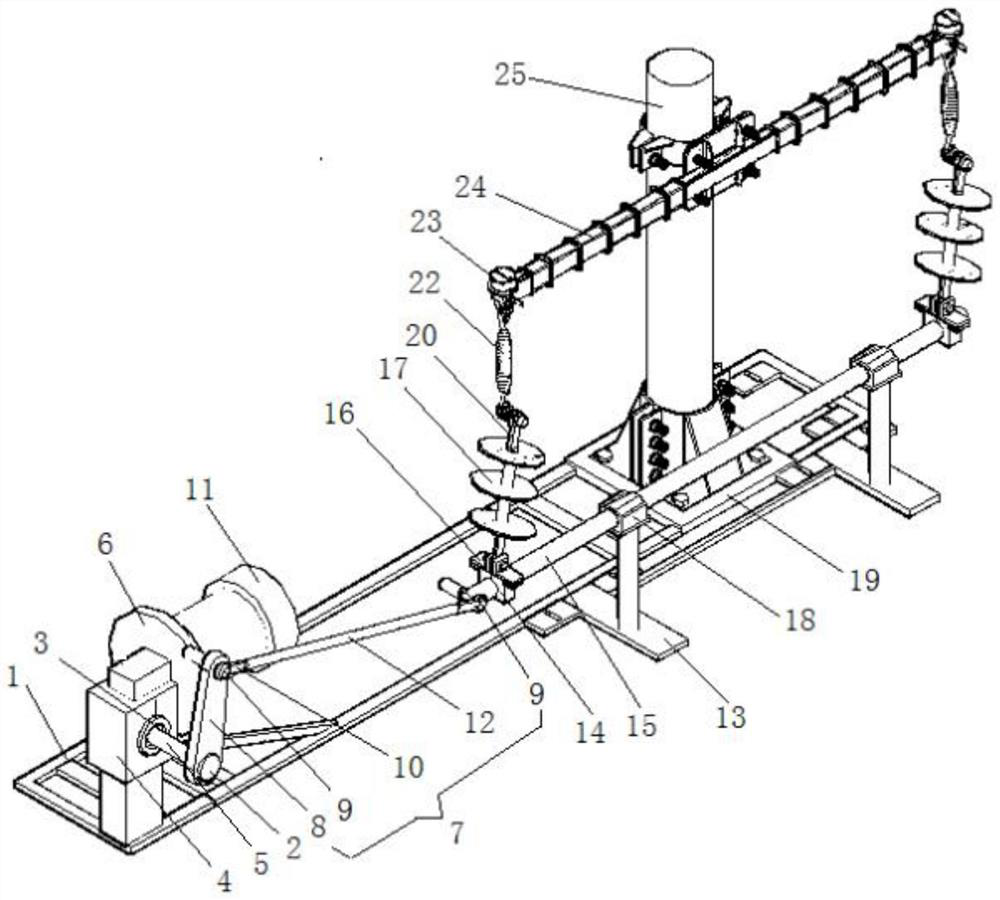 Wind excitation vibration wear simulation test device for composite insulated cross arm