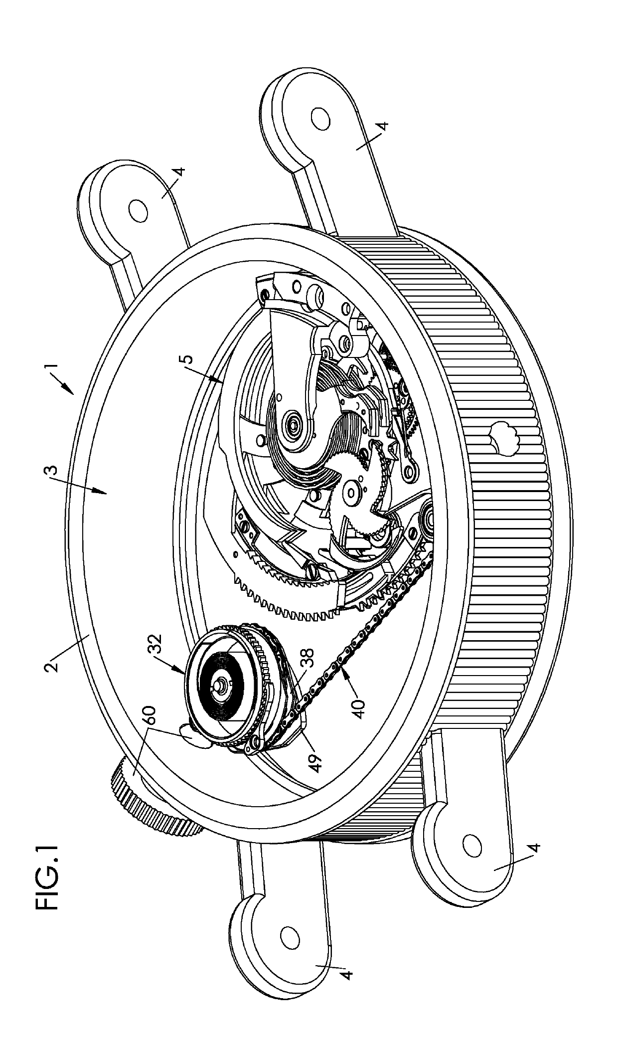 Repeater with a chain wound on a cam