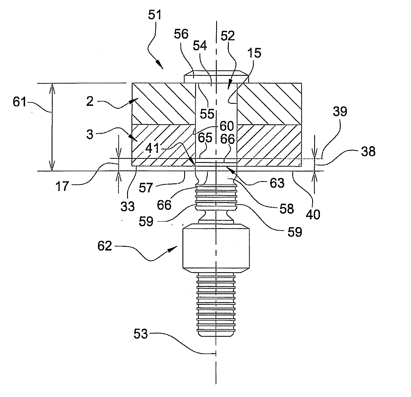 Assembly device provided with a visual reference mark and method for the assembly thereof