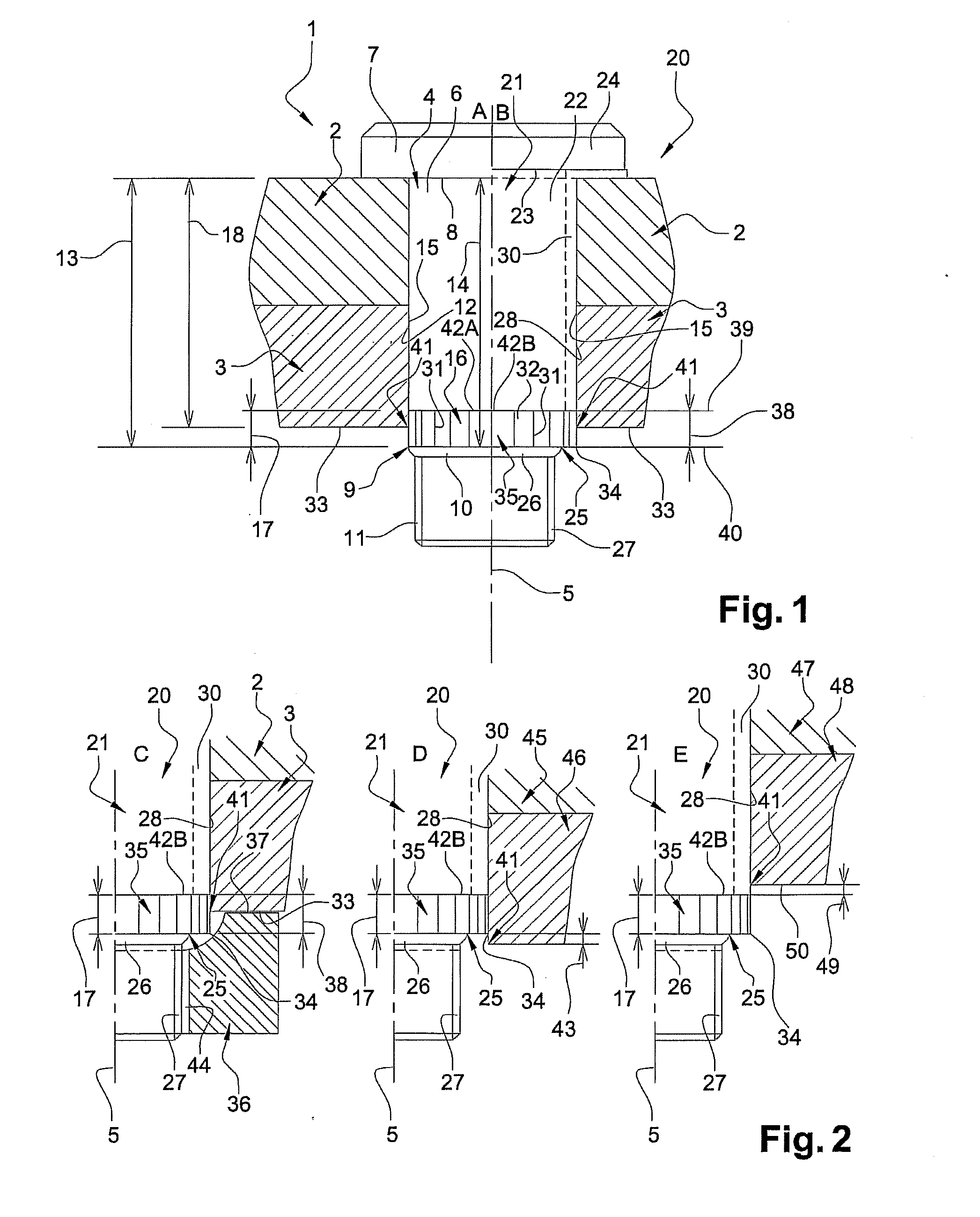 Assembly device provided with a visual reference mark and method for the assembly thereof