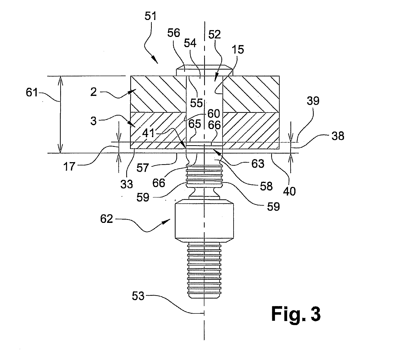 Assembly device provided with a visual reference mark and method for the assembly thereof