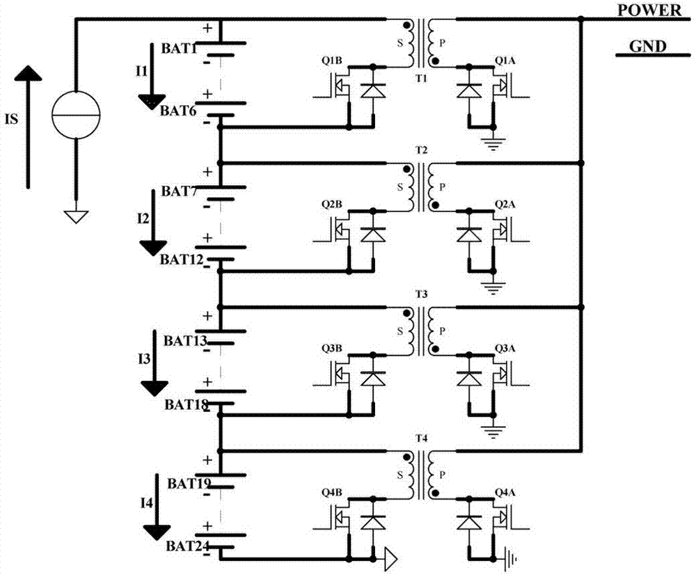 Energy balance circuit for battery pack of electric vehicle