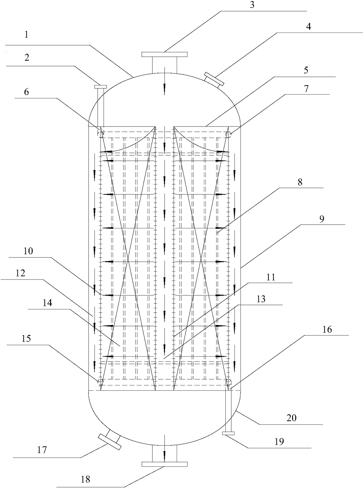 Axial-radial reactor for synthesizing ethylene glycol by alkyl oxalate hydrogenation