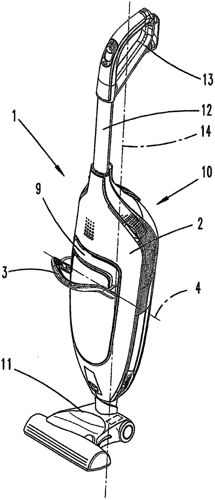 Cleaning device having swingable handle