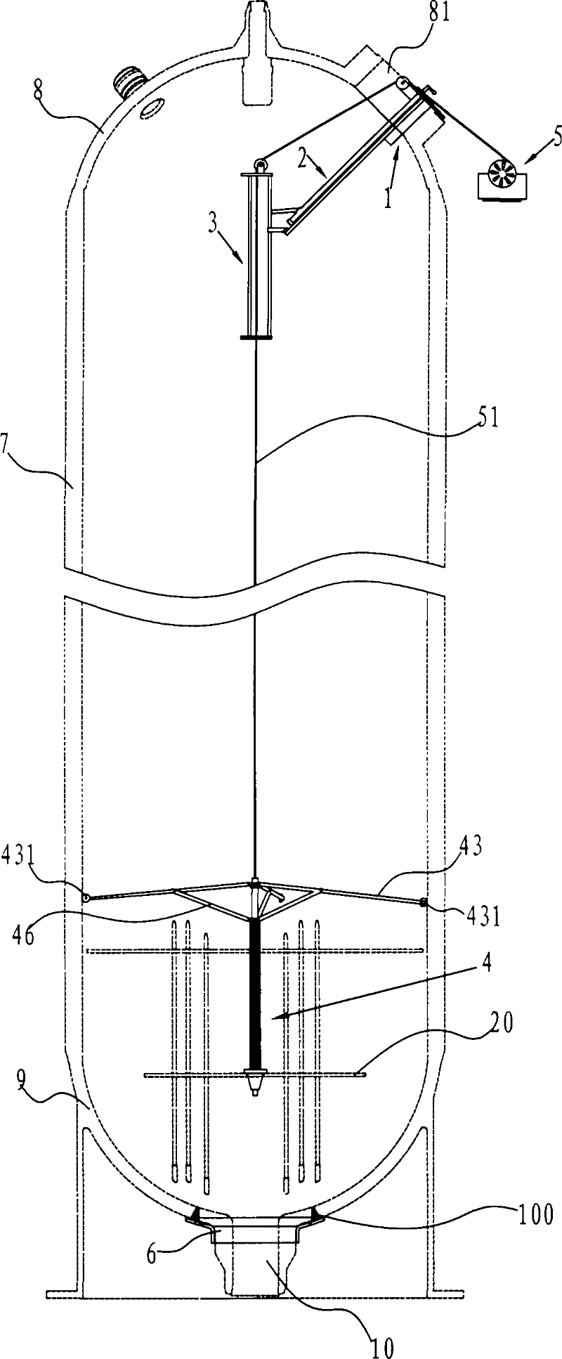 Radiographic inspection device for welding seam between the lower head of the nuclear power plant voltage stabilizer and the surge pipe joint