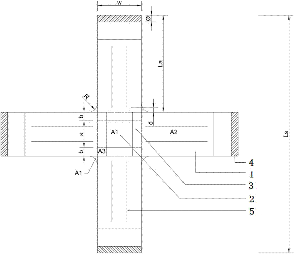 Crossed test piece for biaxial stretching strength test and manufacturing method thereof