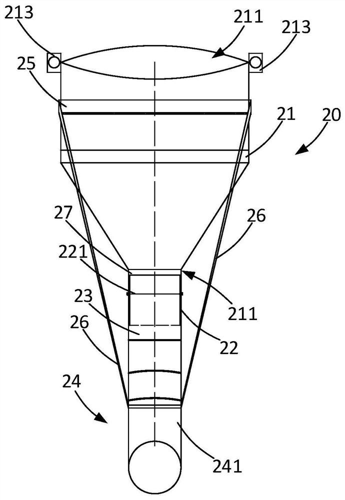 Hopper structure for swing column limited angle construction and construction method thereof