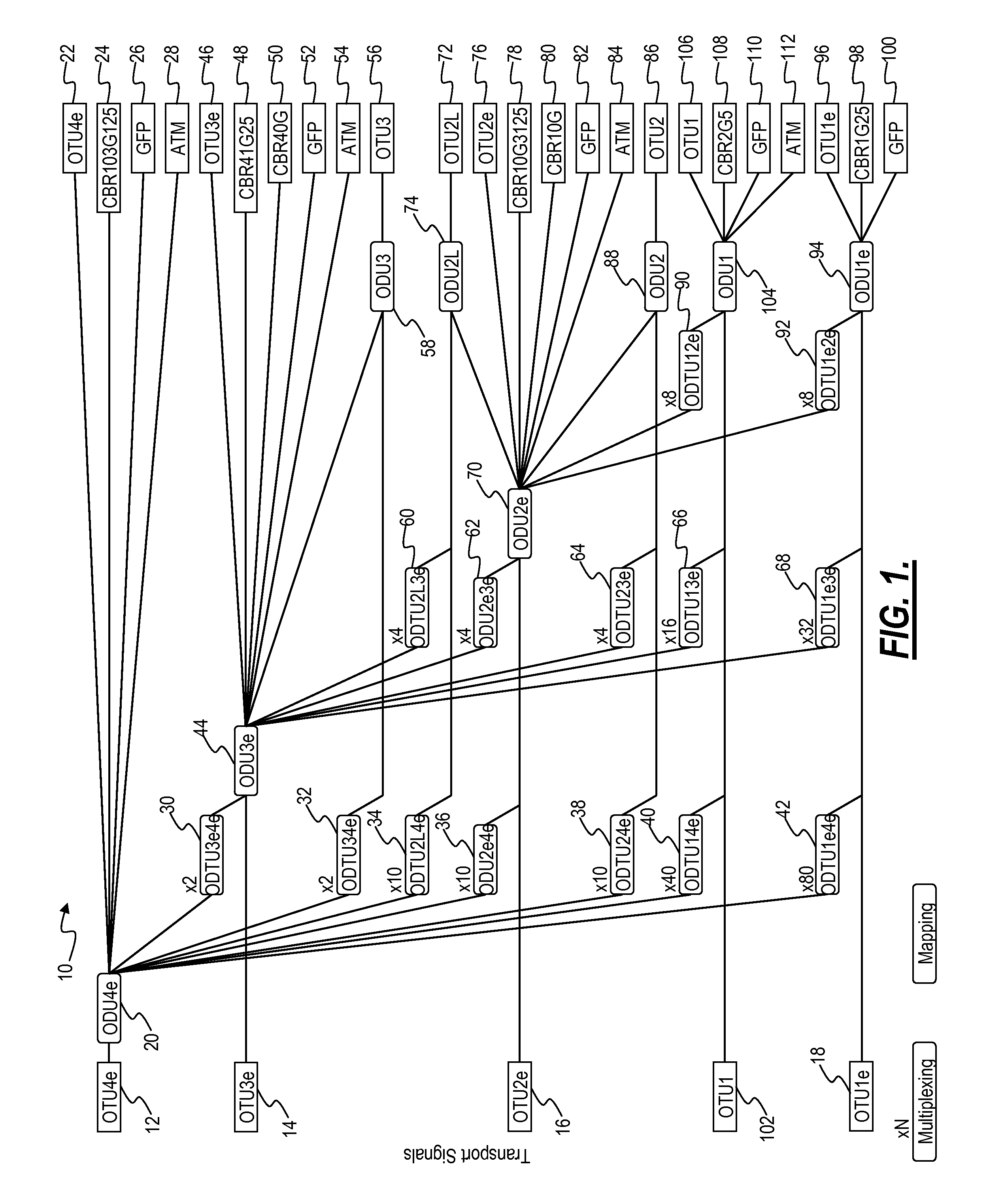 Optical transport network hierarchy for full transparent transport of datacom and telecom signals