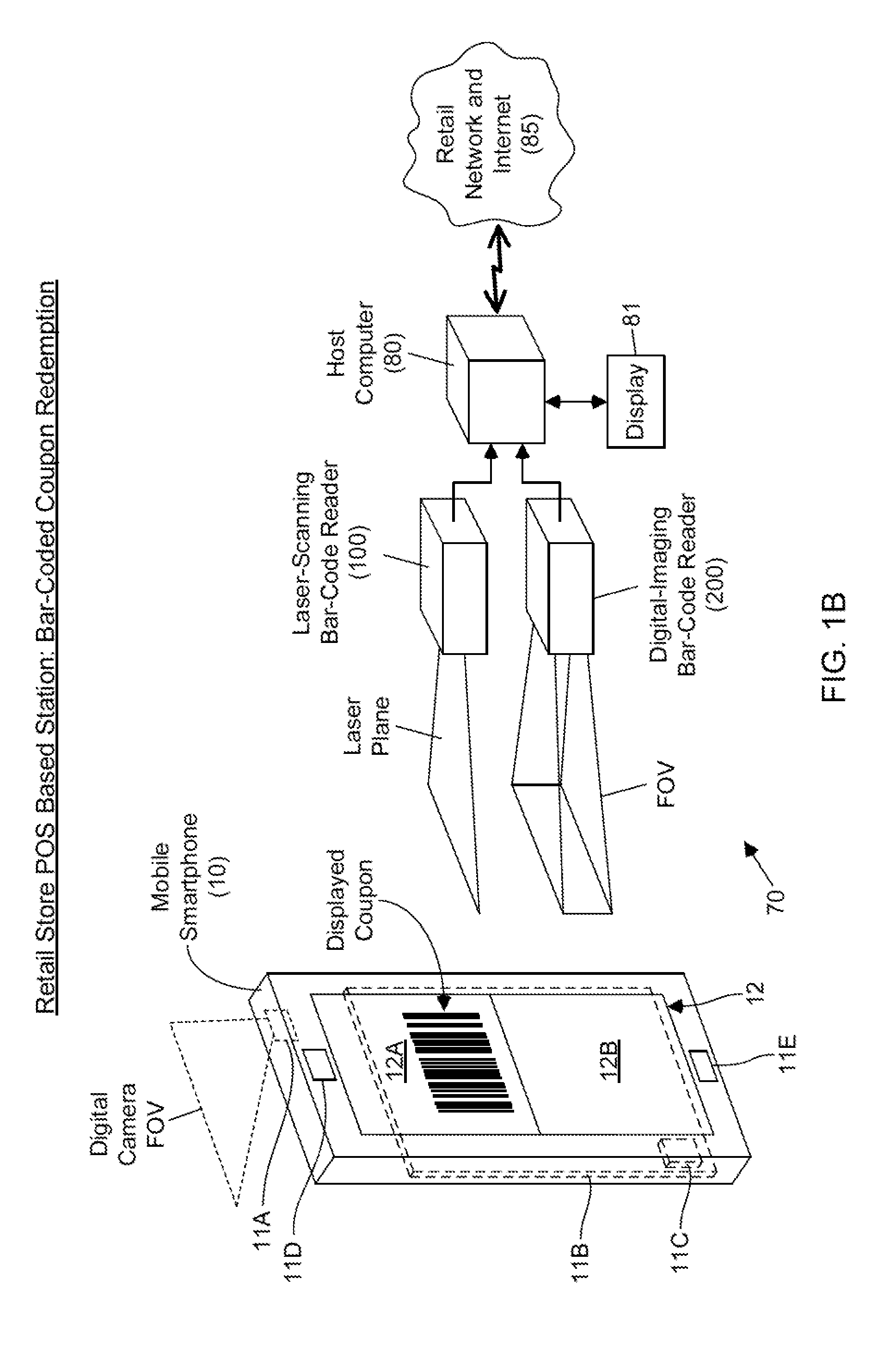 Apparatus for displaying bar codes from light emitting display surfaces