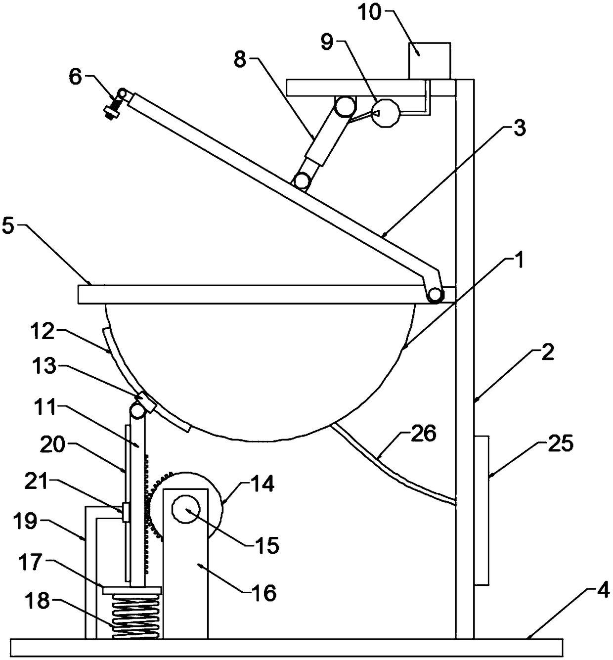 Overturning type tea frying device for tea processing