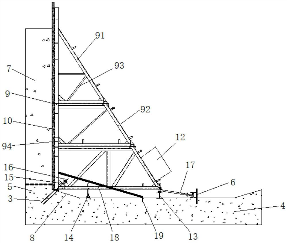 Construction method of subway side wall tripod single-side aluminum mold