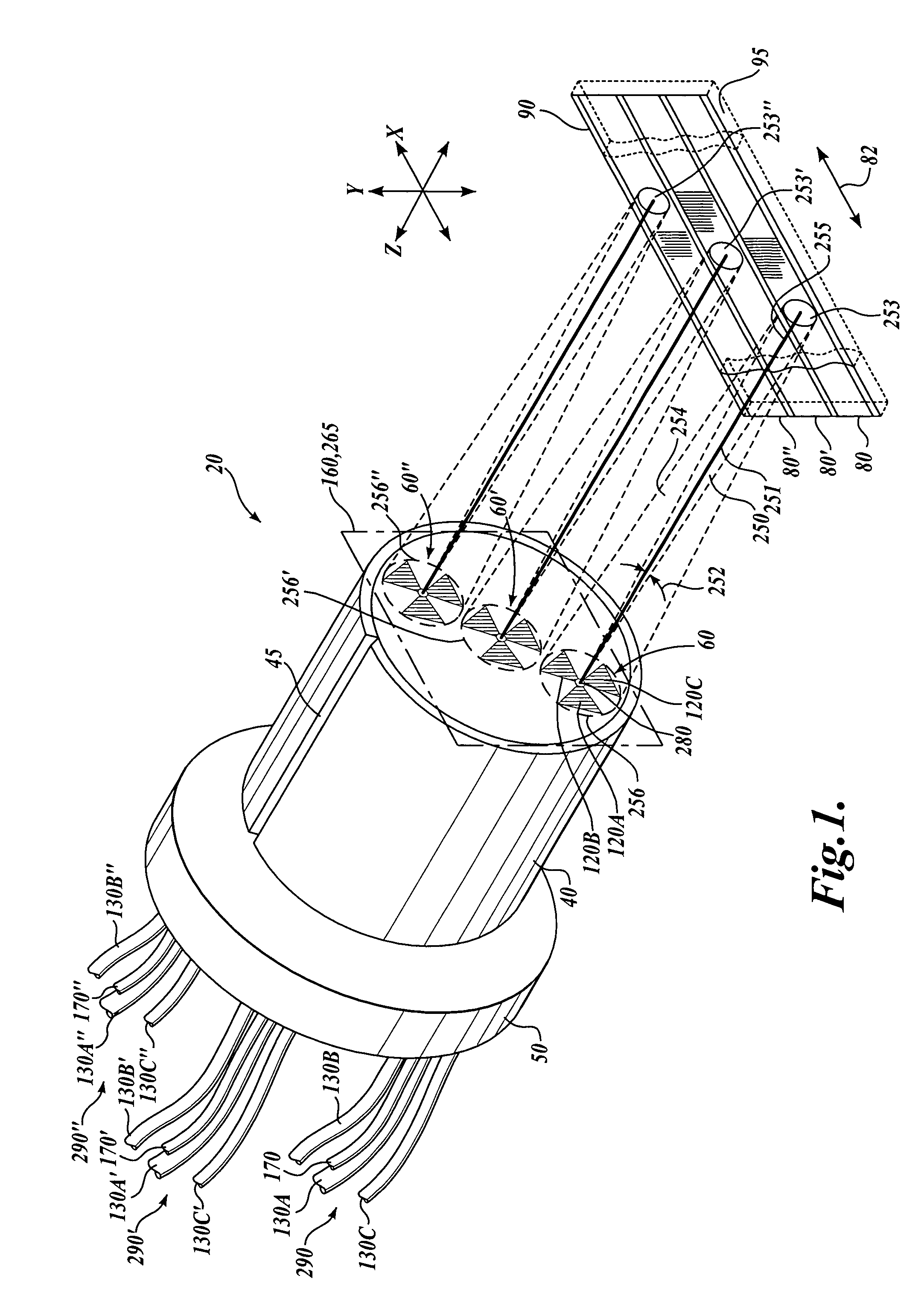 Absolute position miniature grating encoder readhead using fiber optic receiver channels