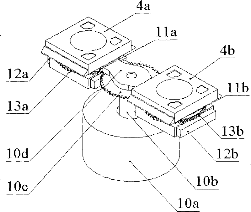 Double workpiece stage rotary exchange device based on synchronous gear direction adjustment