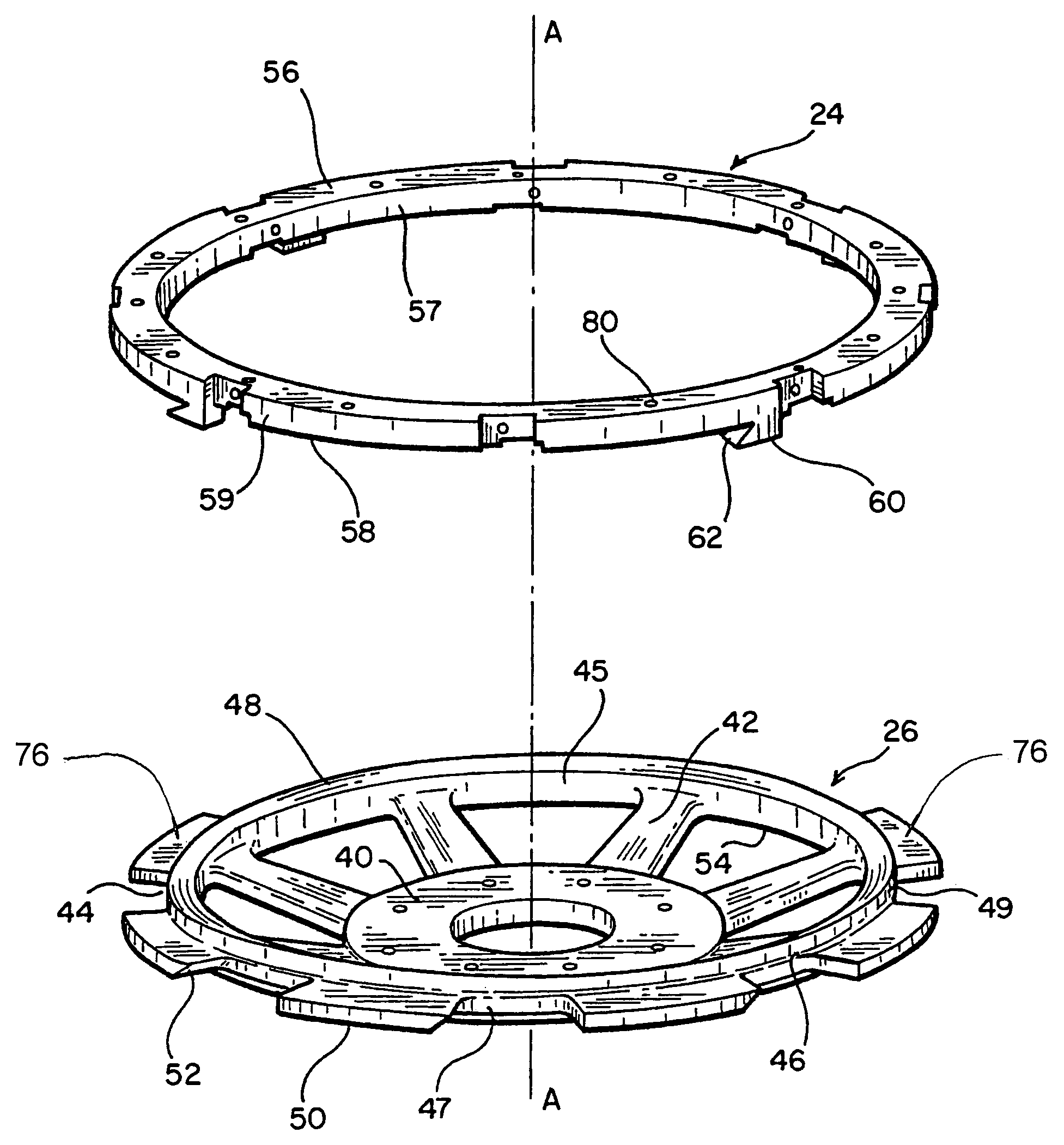 Cutting head mounting and support ring system