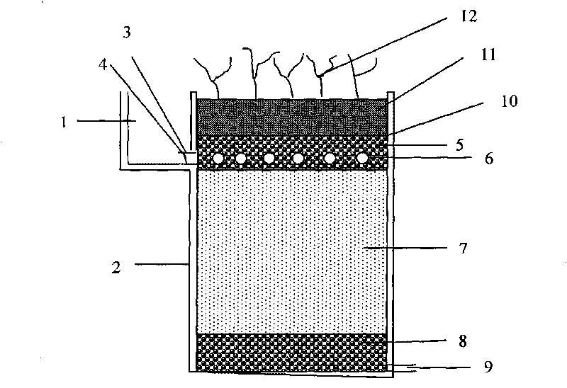 Unpowered method and unpowered device for treating single-family rural domestic sewage