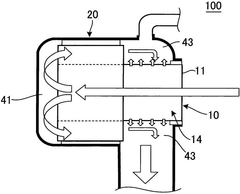 Exhaust gas treating device and manufacturing method of honeycomb structure